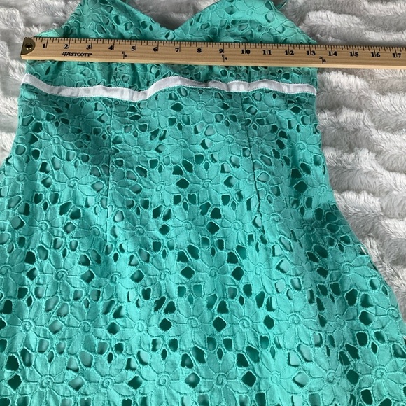 Lilly Pulitzer Size 0 Eyelet Layered Vintage Teal Green Empire  Waist Dress - Picture 3 of 14